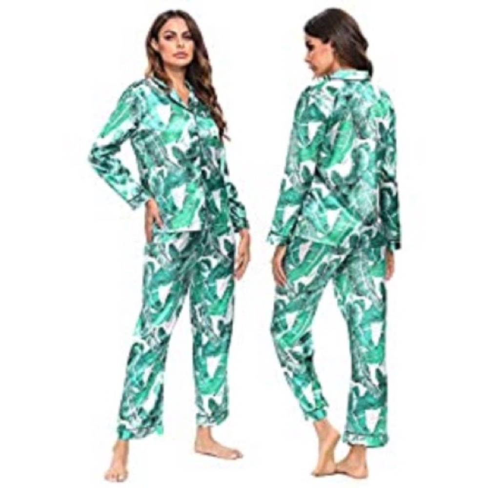 Satin Two-Piece Button Down Pajama PJ Sleepwear Set